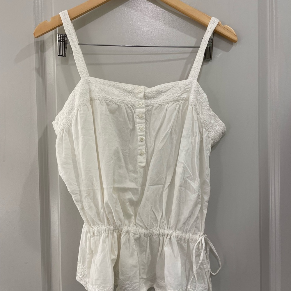 Bass White Cotton Eyelet Tank Top